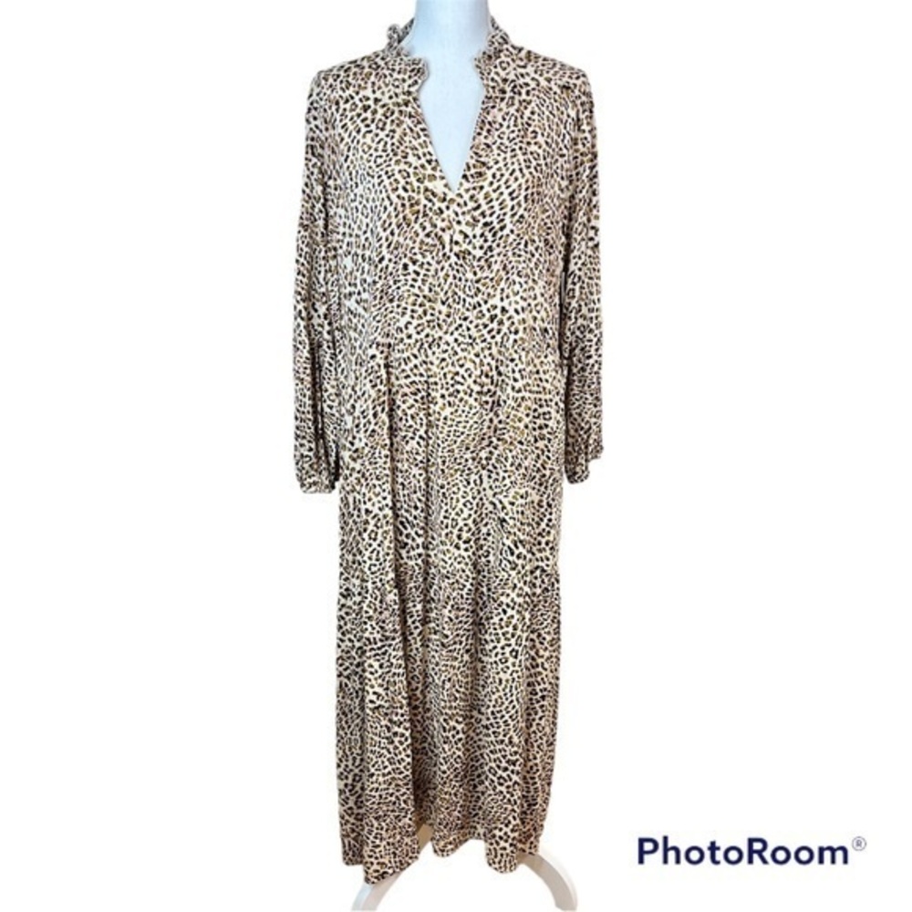 Terra & Sky Leopard Animal Print Bohemian Modest Western Long Sleeve Maxi Dress